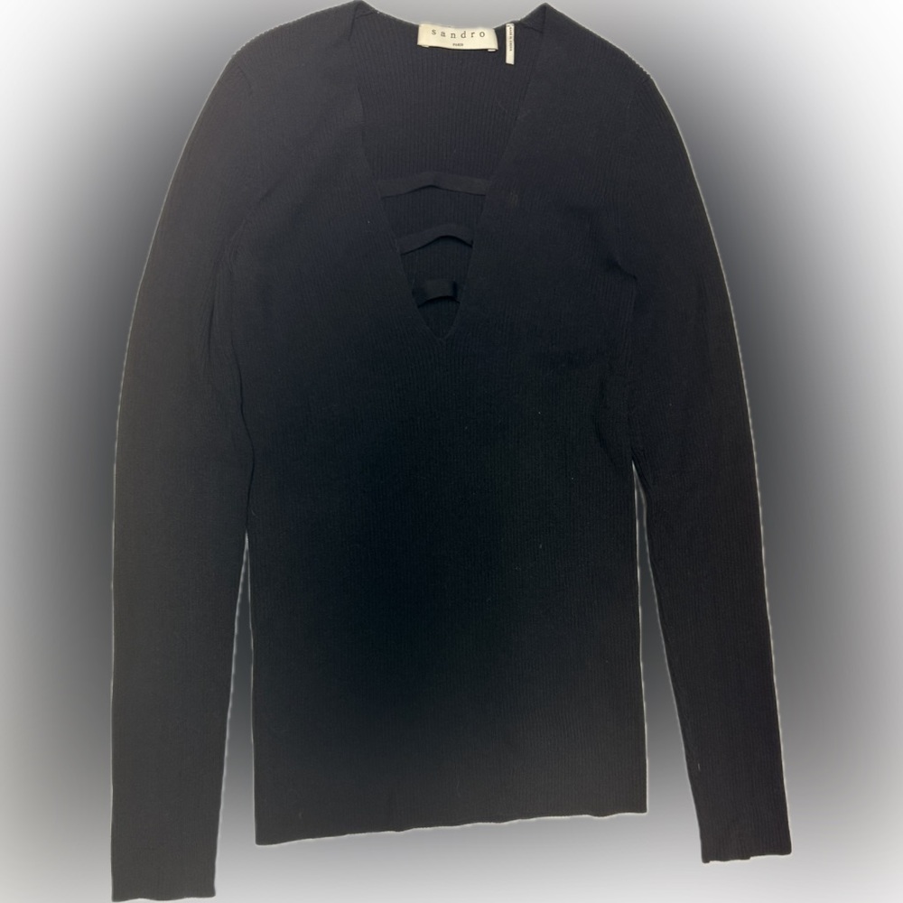 Sandro Elegant Black Ribbed Top | Sz S